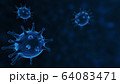Viruses, Virus Cells under microscope, floating in fluid with blue background. Pathogens outbreak of bacterium and virus, disease causing microorganisms. COVID-19 Coronavirus. 64083471