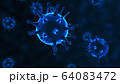 Viruses, Virus Cells under microscope, floating in fluid with blue background. Pathogens outbreak of bacterium and virus, disease causing microorganisms. COVID-19 Coronavirus. 64083472