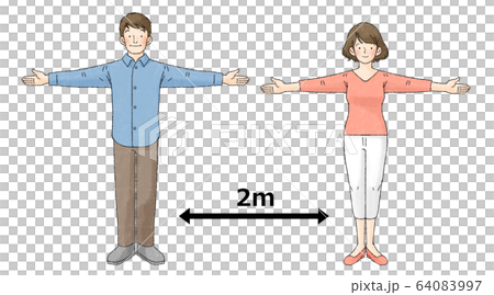 Social distance (2 people, open hand, arrow, 2m) - Stock Illustration ...