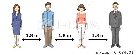 ソーシャルディスタンス ４人 直立 矢印 1 8ｍ のイラスト素材
