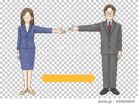 Social distance (two people, one hand open, arrow) 64084004