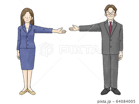 ソーシャルディスタンス(2人、片手広げる) ソーシャルディスタンス(2人、片手広げる) 64084005