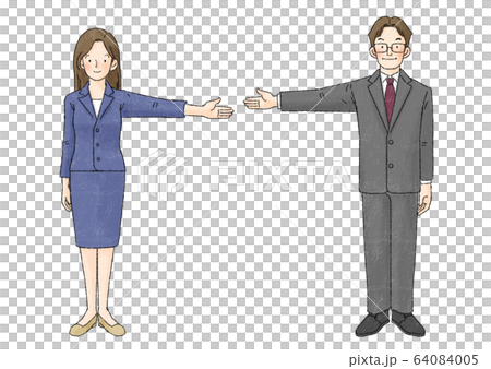 ソーシャルディスタンス(2人、片手広げる) ソーシャルディスタンス(2人、片手広げる) 64084005