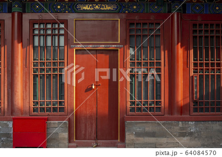 Red wooden window and door, decoration colorful Red wooden window and door, decoration colorful 64084570