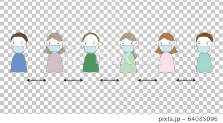一定の距離を保って並ぶ人のイラスト 64085096