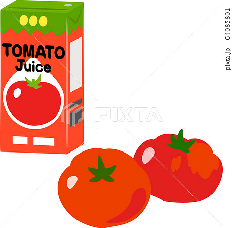 紙パック入りのトマトジュースとトマトのイラスト素材