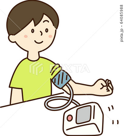 血圧計で血圧を測定している男性のイラストのイラスト素材