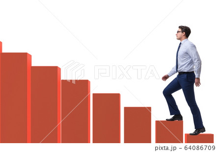 Businessman going up the bar chart in growth concept Businessman going up the bar chart in growth concept 64086709
