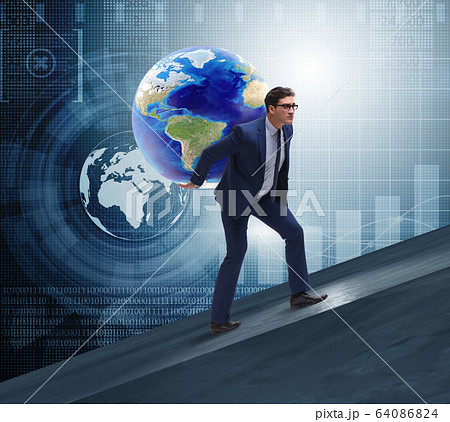 Businessman carrying Earth on his shoulders 64086824