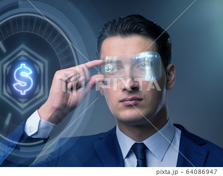Future of currency trading with businessman Future of currency trading with businessman 64086947