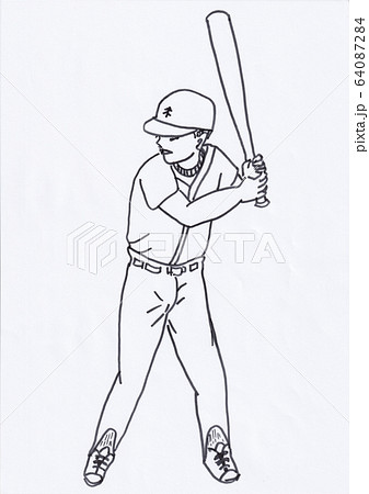 バッターボックスでボールを待ち受ける野球打者のイラスト素材