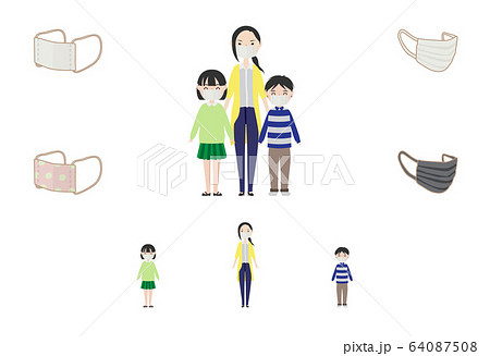 マスクを付けた母子家庭な核家族 64087508