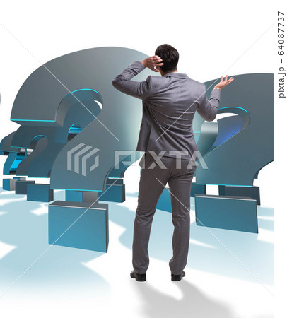 Businessman with question marks isolated on white Businessman with question marks isolated on white 64087737
