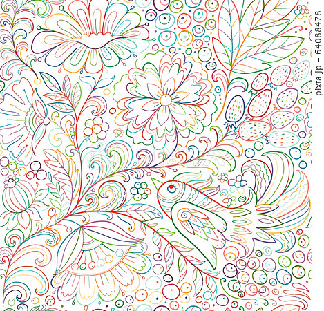 Magic forest with birds, seamless pattern for your design 64088478