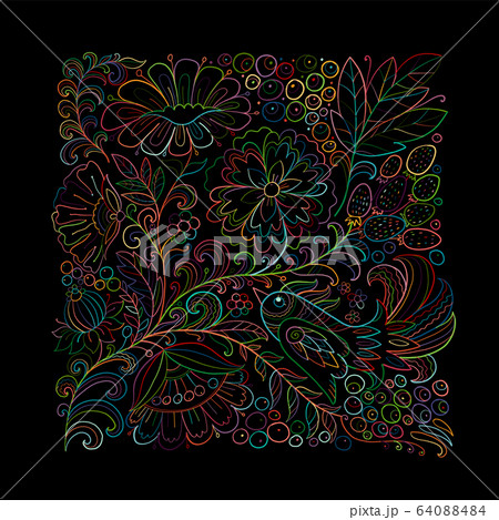 Magic forest with birds, background for your design 64088484