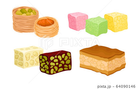 Oriental Sweets and Turkish Delights with Baklava and Rahat Lakoum Vector Set Oriental Sweets and Turkish Delights with Baklava and Rahat Lakoum Vector Set 64090146
