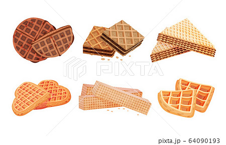 Layered Waffle or Wafer Desserts with Textured Surface Vector Set 64090193
