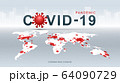 Coronavirus COVID-19. Coronavirus disease Pandemic on map. COVID-19 Virus background. Virus attack on earth. Vector Illustration. 64090729