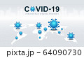 Coronavirus COVID-19. Coronavirus disease Pandemic on map. COVID-19 Virus background. Virus attack on earth. Vector Illustration. 64090730