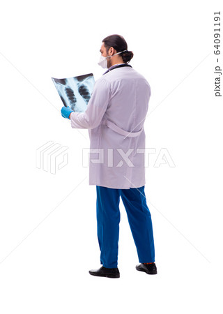 Young male medic in coronavirus concept isolated on white Young male medic in coronavirus concept isolated on white 64091191
