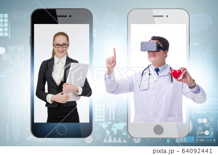 Telemedicine concept with doctor examining remotely Telemedicine concept with doctor examining remotely 64092441