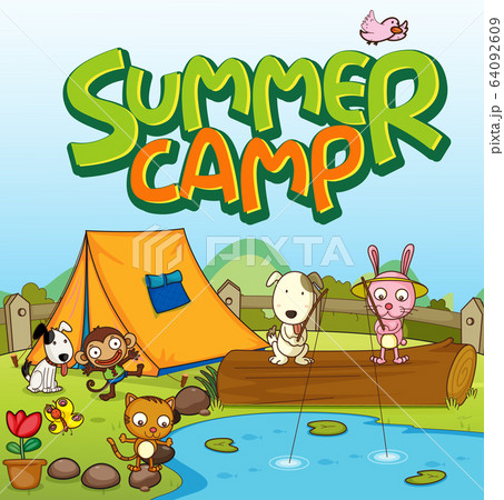 Scene background design for word summer camp with Scene background design for word summer camp with 64092609