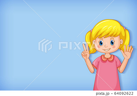 Plain background with girl waving hands 64092622