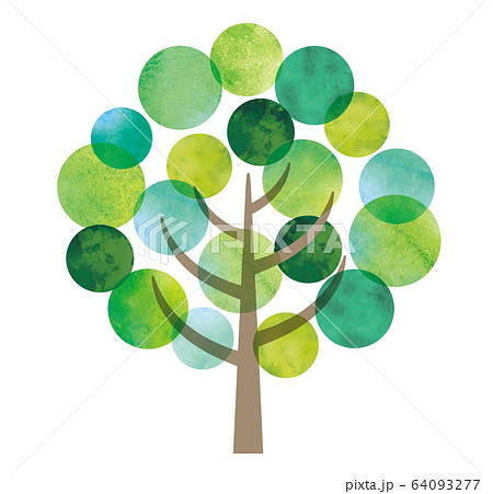 丸い葉の水彩の木のイラスト素材