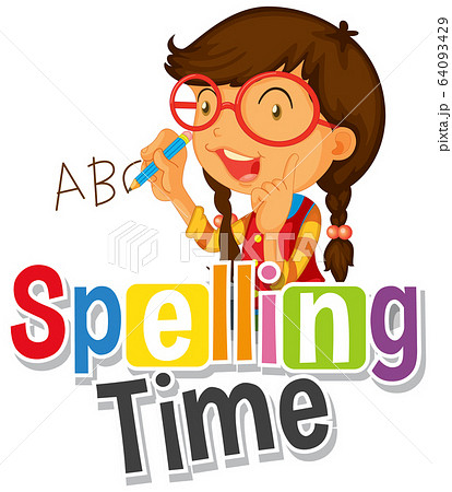 Font Design For Word Spelling Time With Girlのイラスト素材