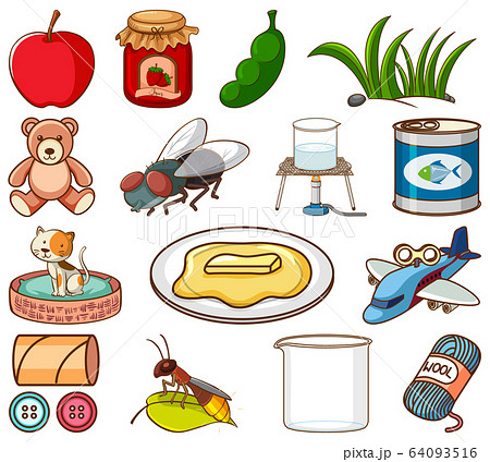 Large set of different food and other items on 64093516