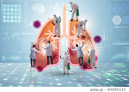 Doctor treating the lungs infected by coronavirus Doctor treating the lungs infected by coronavirus 64094135