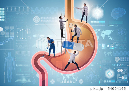 Doctors examining stomach in medical concept 64094146