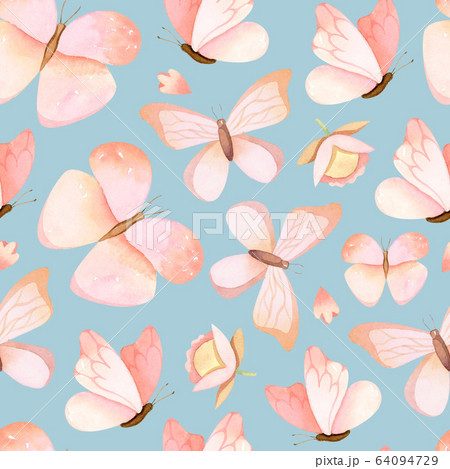 Hand drawn pastel pink butterflies - watercolor seamless pattern Hand drawn pastel pink butterflies - watercolor seamless pattern 64094729