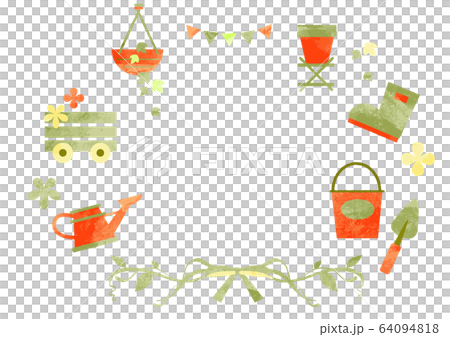 Gardening frame pink & gray watercolor style texture 64094818