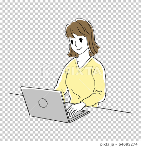 A woman operating a laptop computer - Stock Illustration [64095274] - PIXTA