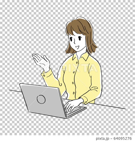 woman operating a laptop woman operating a laptop 64095276