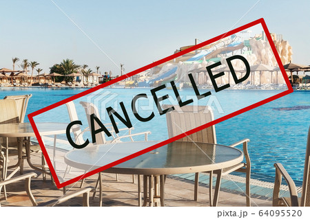 Crisis in the tourism industry due to outbreaks of coronavirus. Stopped traveling, red stamp text Crisis in the tourism industry due to outbreaks of coronavirus. Stopped traveling, red stamp text 64095520