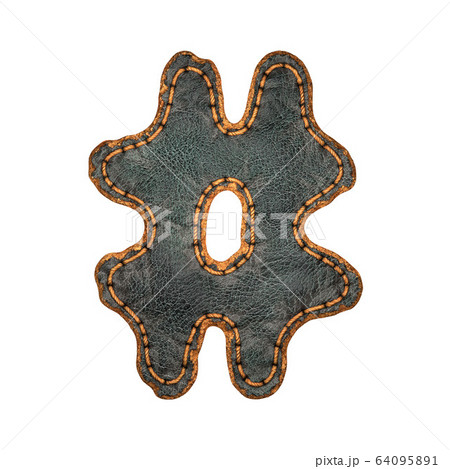 Symbol hash made of leather. 3D render font with skin texture isolated on white background. 64095891