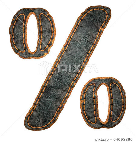 Symbol percent made of leather. 3D render font with skin texture isolated on white background. 64095896