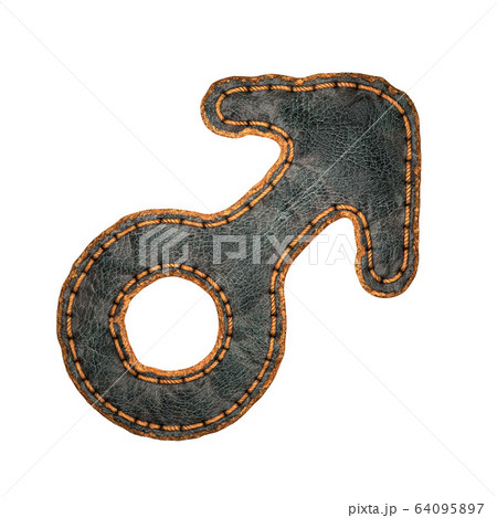 Symbol male made of leather. 3D render font with skin texture isolated on white background. 64095897