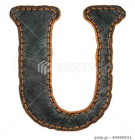 Leather letter U uppercase. 3D render font with skin texture isolated on white background. 64096031