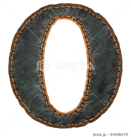 Leather letter O uppercase. 3D render font with skin texture isolated on white background. 64096079