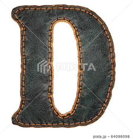 Leather letter D uppercase. 3D render font with skin texture isolated on white background. Leather letter D uppercase. 3D render font with skin texture isolated on white background. 64096098