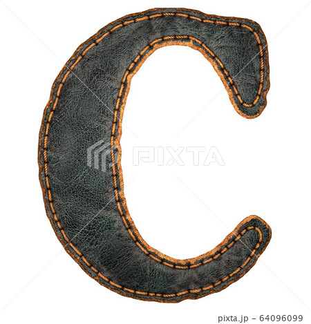Leather letter C uppercase. 3D render font with skin texture isolated on white background. Leather letter C uppercase. 3D render font with skin texture isolated on white background. 64096099