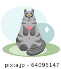 Cute grey cat with a pink heart 64096147