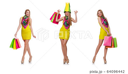 Woman after shopping isolated on the white Woman after shopping isolated on the white 64096442