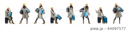 Woman with suitcase ready for winter vacation 64097577