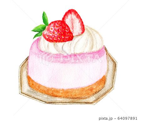 ババロアケーキ 水彩画 のイラスト素材