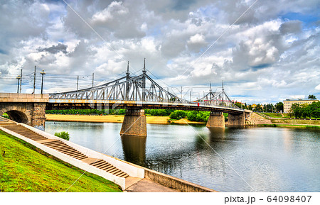 Old Iron Bridge across the Volga River in Tver, Russia Old Iron Bridge across the Volga River in Tver, Russia 64098407