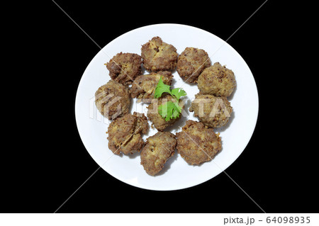 Minced Pork Balls on black isolated. 64098935